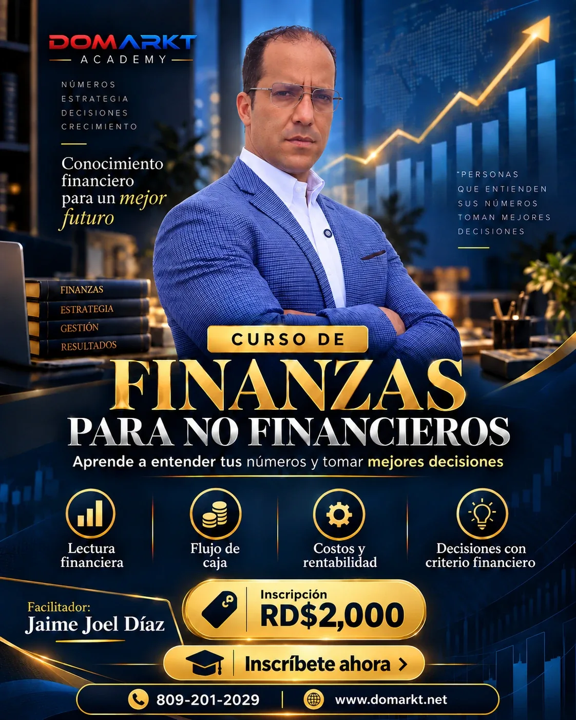 Afiche del curso Finanzas para no financieros con Jaime Joel Díaz, DOMARKT Academy